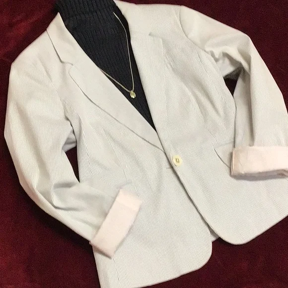 TOMMY PINSTRIPE BOYFRIEND JACKET SZ 12 - Picture 3 of 16